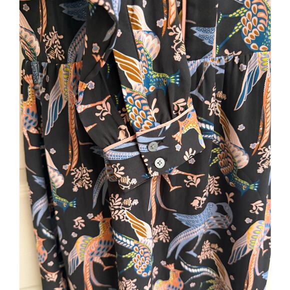 Ann Taylor Loft Women Dress Size 4 Black Shift Long Sleeve Bird Work Career EUC - Picture 4 of 9